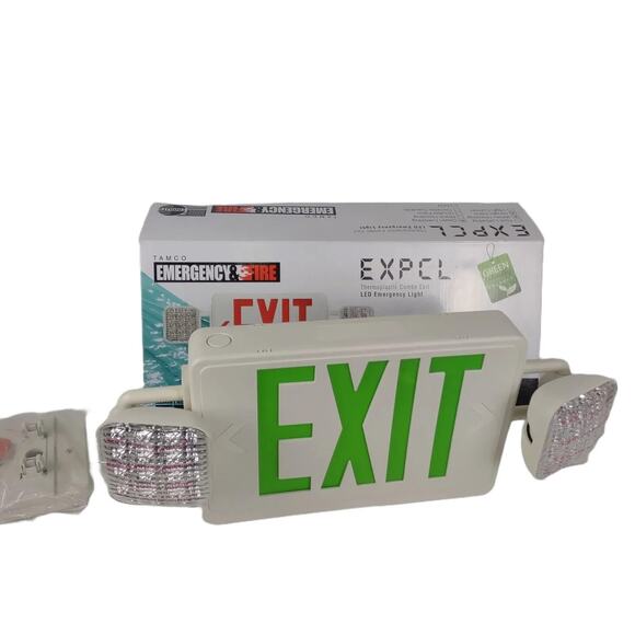 NEW Tamlite Green EXIT Sign + LED Emergency Lights, Dual Voltage, Battery Tamco - Picture 1 of 10